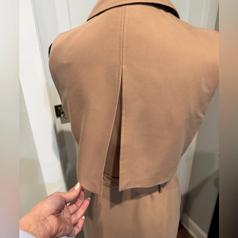 White House Black Market Tan Belted Midi Trench Coat Dress - Picture 5 of 8